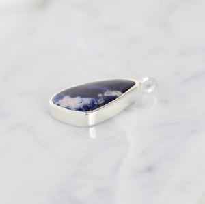 Image of 'Cosmic Lung' Sodalite cabochon cut mixed shape silver necklace no.2