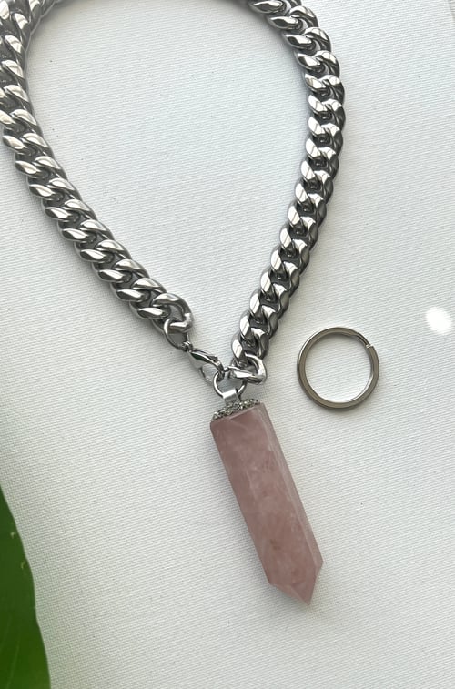 Image of ROSES 1.5 • Convertible Rose Quartz Lariat SILVER