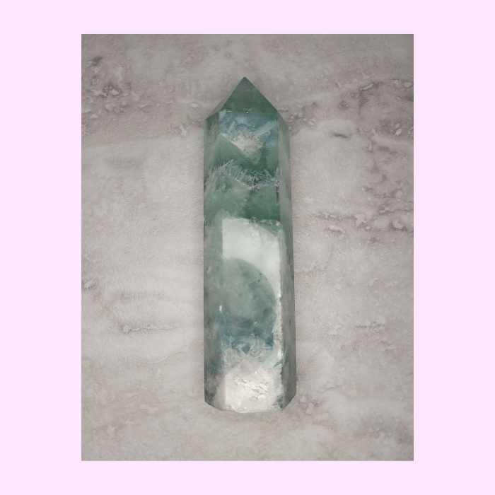 Image of Green Snowflake Fluorite Tower 4.1" (155g)