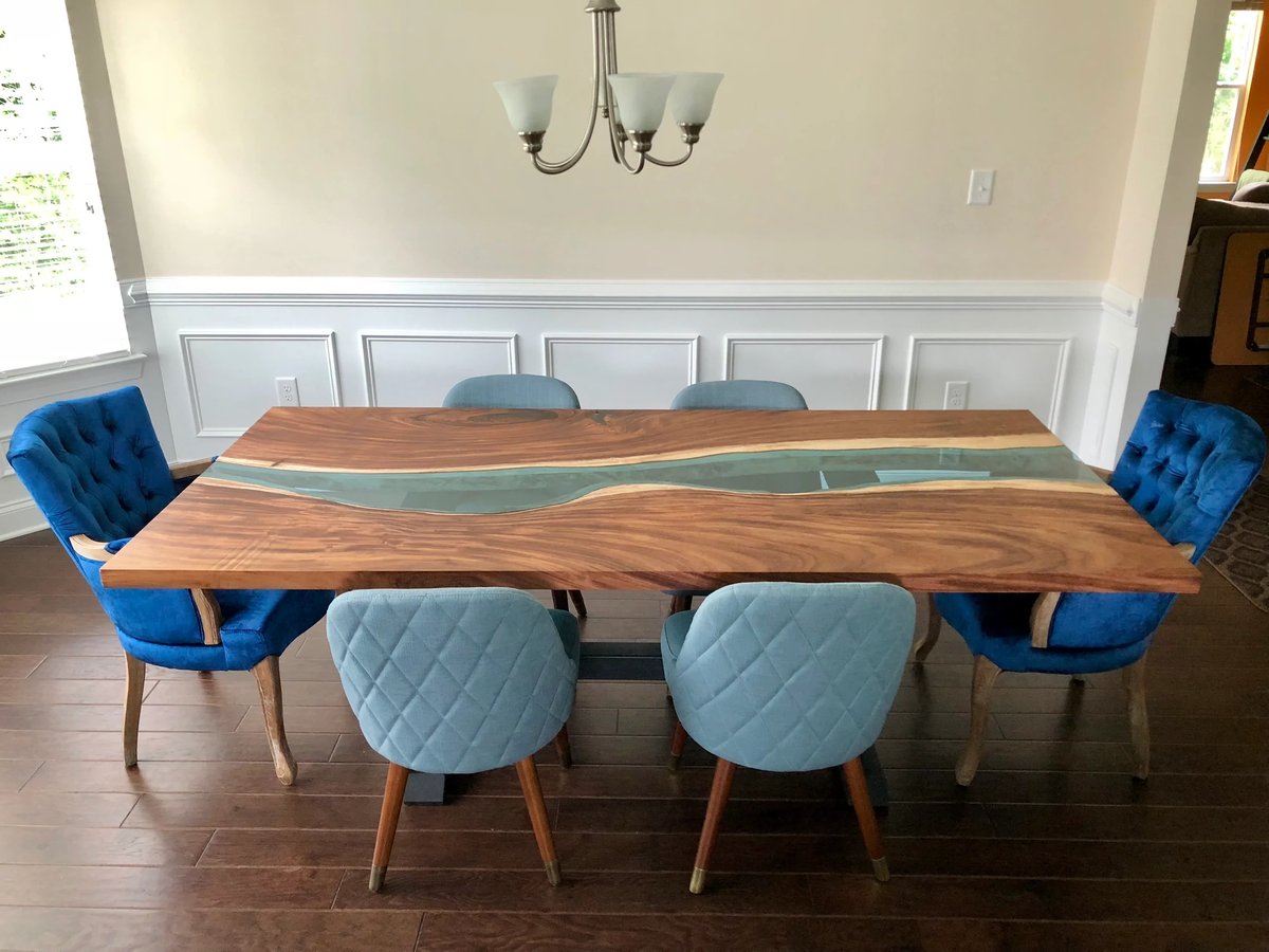 Guanacaste With Blue Glass River Dining Table Jordan Powell Furniture