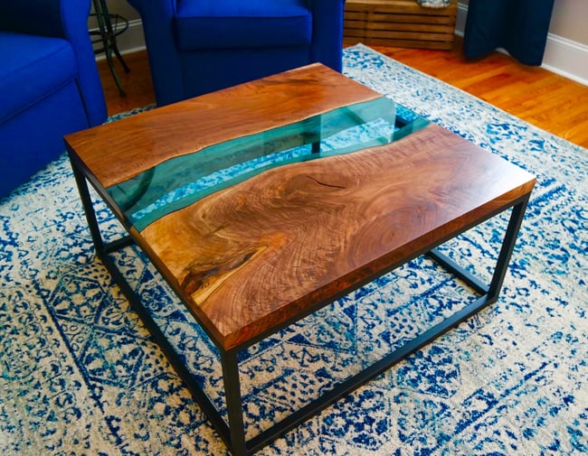Walnut with Blue Glass River Coffee Table