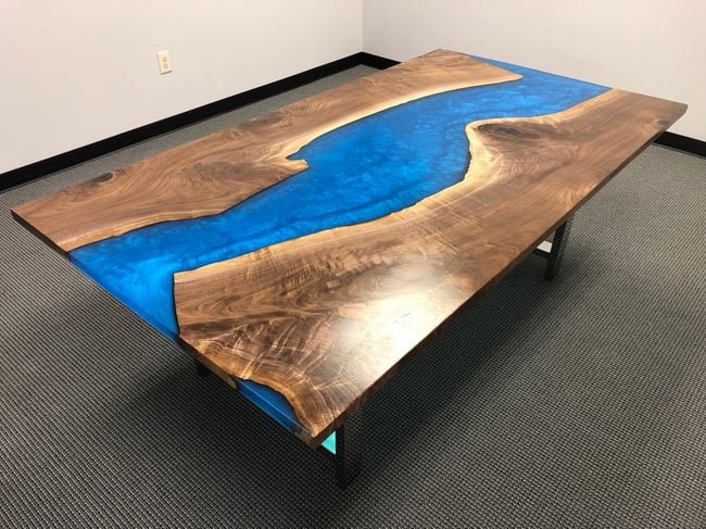 Walnut With Blue Resin River Table