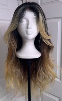 Image 2 of Black/Brown to Blonde Ombre Wave Wig