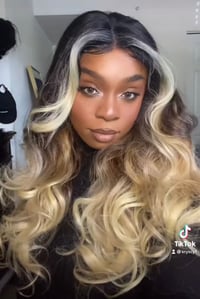 Image 4 of Black/Brown to Blonde Ombre Wave Wig