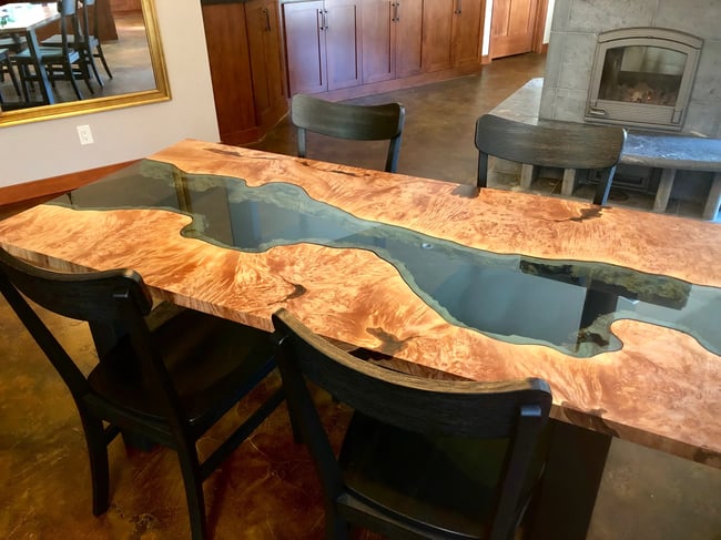 Big Leaf Maple with Blue Glass River Table