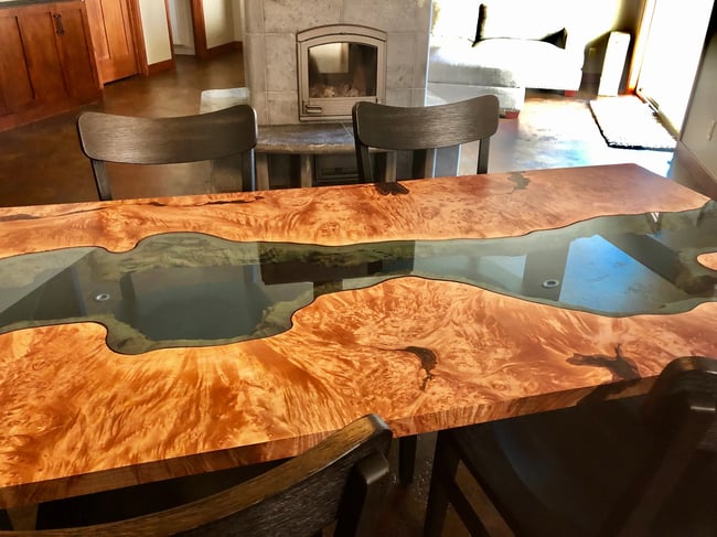 Big Leaf Maple with Blue Glass River Table