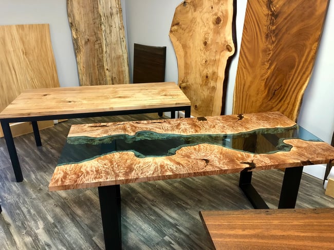 Big Leaf Maple with Blue Glass River Table