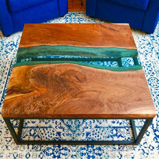 Walnut with Blue Glass River Coffee Table