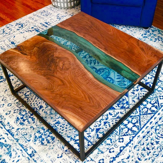 Walnut with Blue Glass River Coffee Table