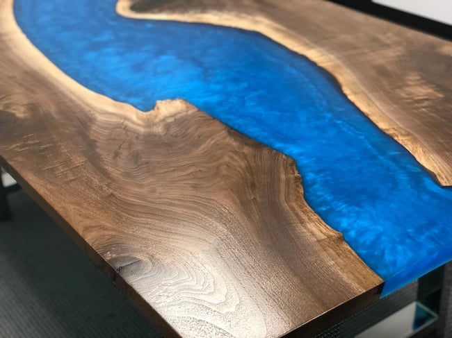 Walnut With Blue Resin River Table