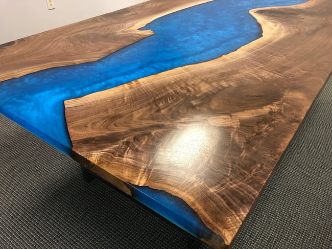 Walnut With Blue Resin River Table