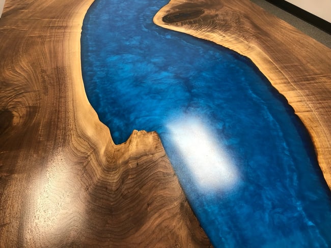 Walnut With Blue Resin River Table