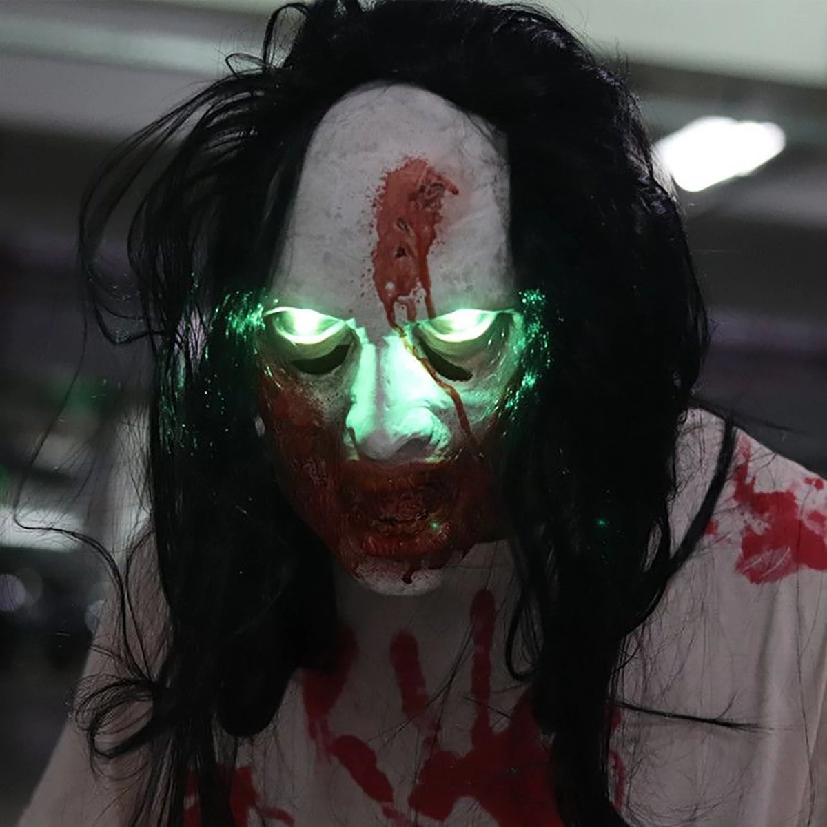 Image of Long Haired Horror Devil Full Face Latex Halloween Mask