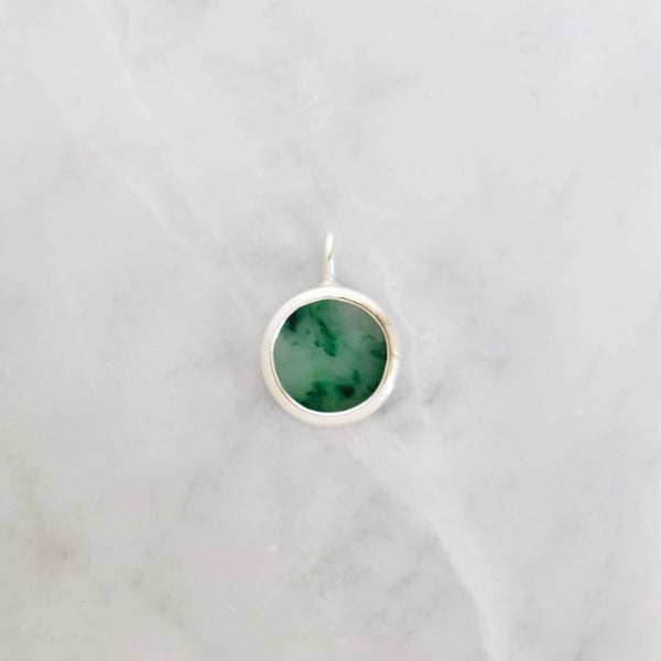 Image of Vietnam Green Jade flat round cut silver necklace