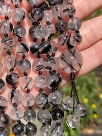 Image 1 of Black Tourmalinated Quartz Mala Black Tourmaline in Quartz 108 Beads Japa Mala Hand Knotted Gemstone