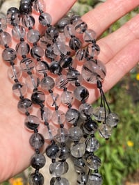 Image 2 of Black Tourmalinated Quartz Mala Black Tourmaline in Quartz 108 Beads Japa Mala Hand Knotted Gemstone