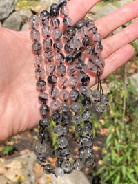 Image 3 of Black Tourmalinated Quartz Mala Black Tourmaline in Quartz 108 Beads Japa Mala Hand Knotted Gemstone