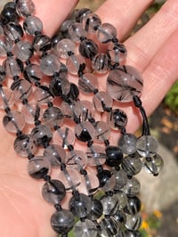 Image 4 of Black Tourmalinated Quartz Mala Black Tourmaline in Quartz 108 Beads Japa Mala Hand Knotted Gemstone