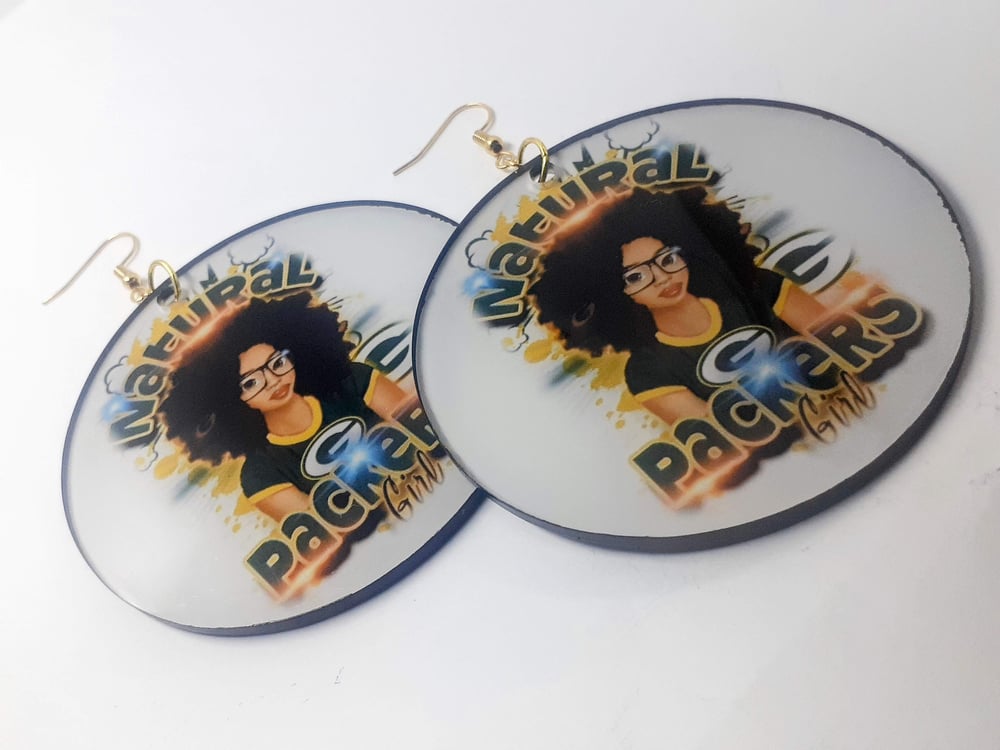 Image of Afrocentric, Natural Hair, Black Queen, Packers Team Inspired, Earrings