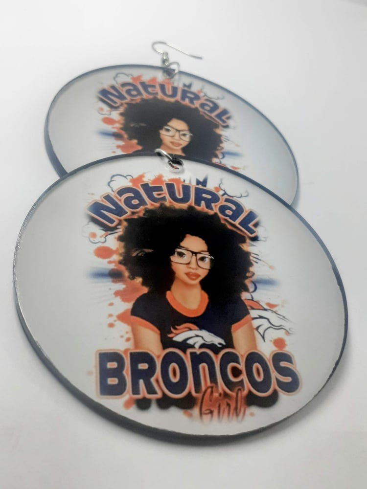 Image of Team Inspired, Broncos, Natural Hair, Custom Earrings