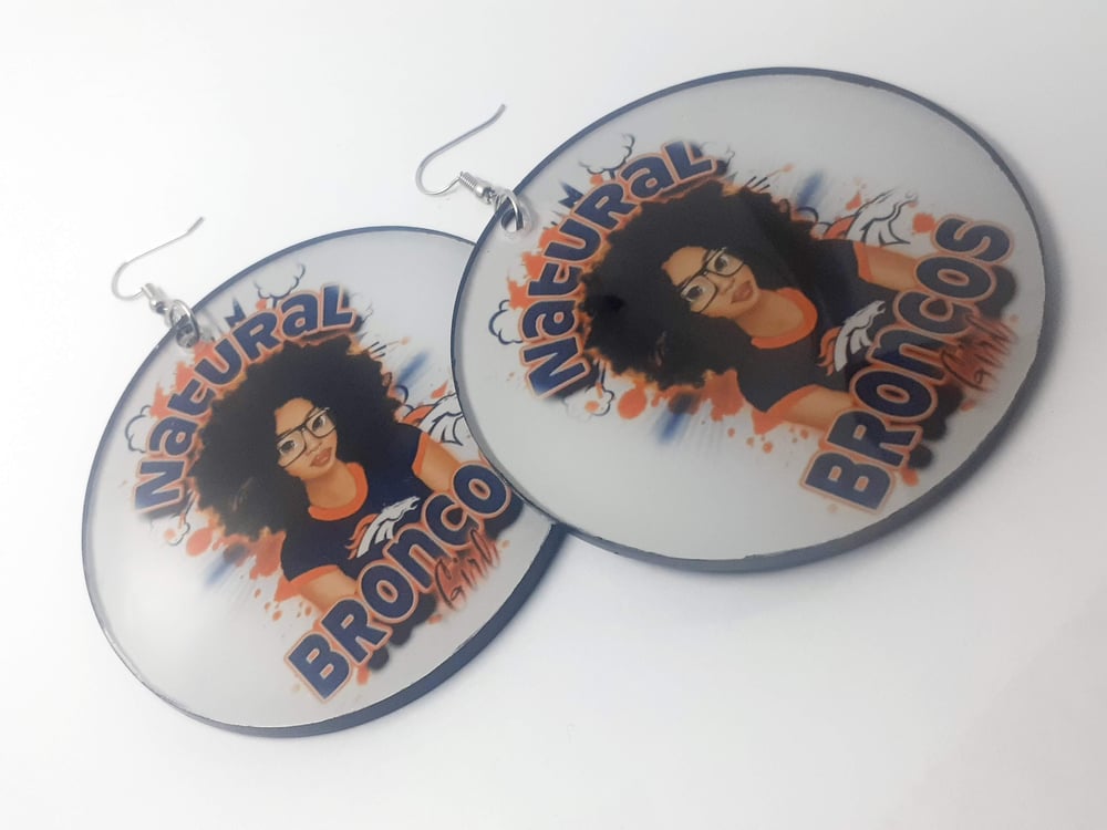 Image of Team Inspired, Broncos, Natural Hair, Custom Earrings