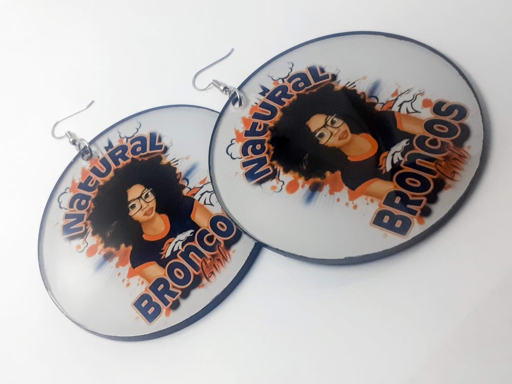 Image of Team Inspired, Broncos, Natural Hair, Custom Earrings