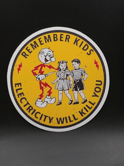 Image of Reddy Kilowatt Stickers, Electricity will kill you! Remember kids