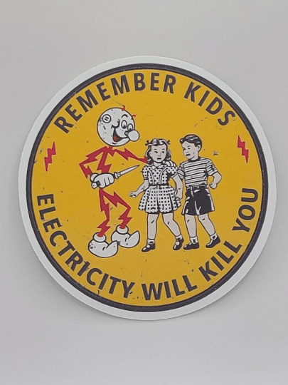 Image of Reddy Kilowatt Stickers, Electricity will kill you! Remember kids