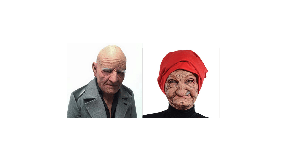 Image of Realistic Old Man & Old Lady Halloween Headgear Face Cover Latex Head Wear