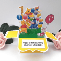 Image 1 of Personalised Winnie Pooh Pop Up Card Box, Personalised Winnie Pooh Centrepiece (ANY AGE)