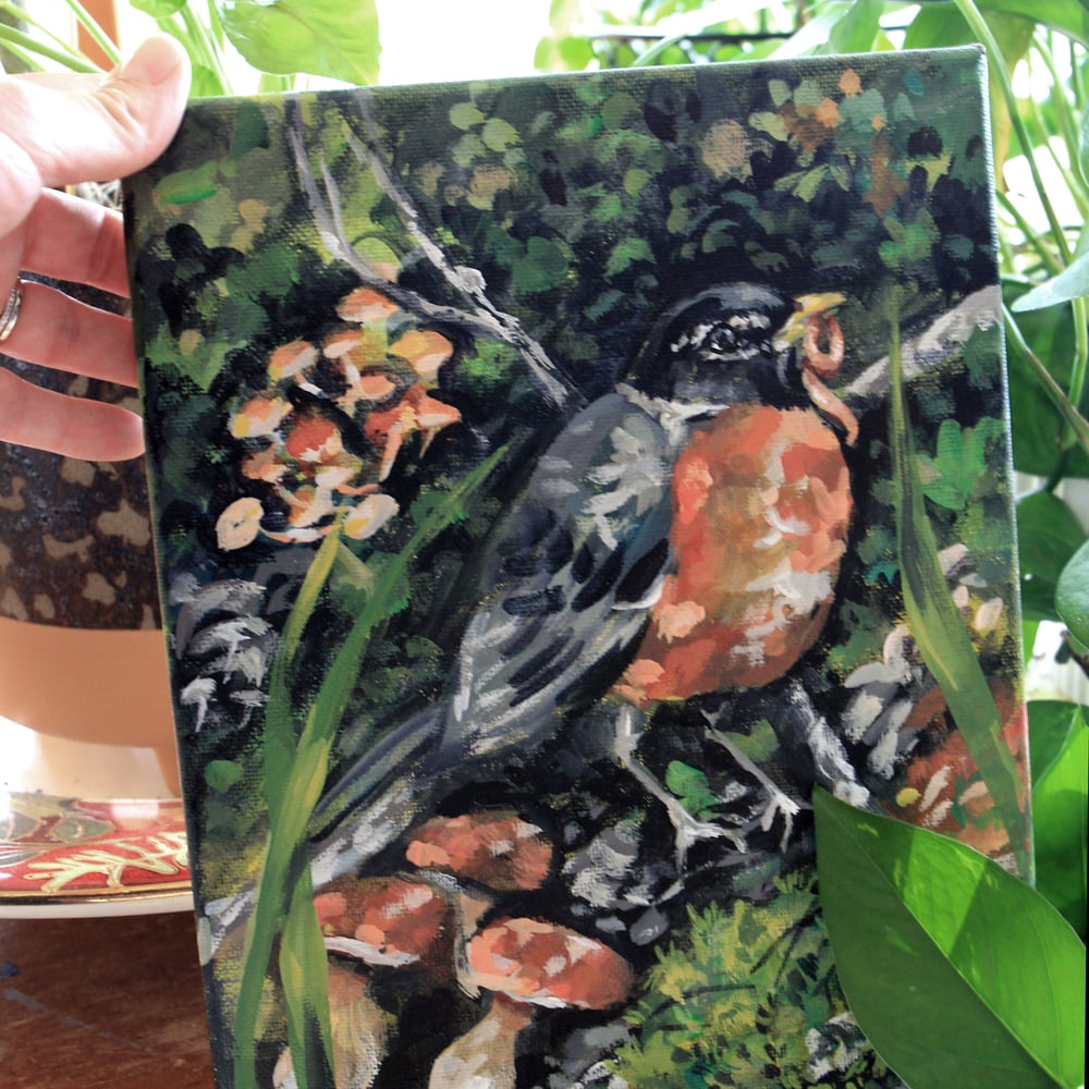 Morning Breakfast Run - Robin painting