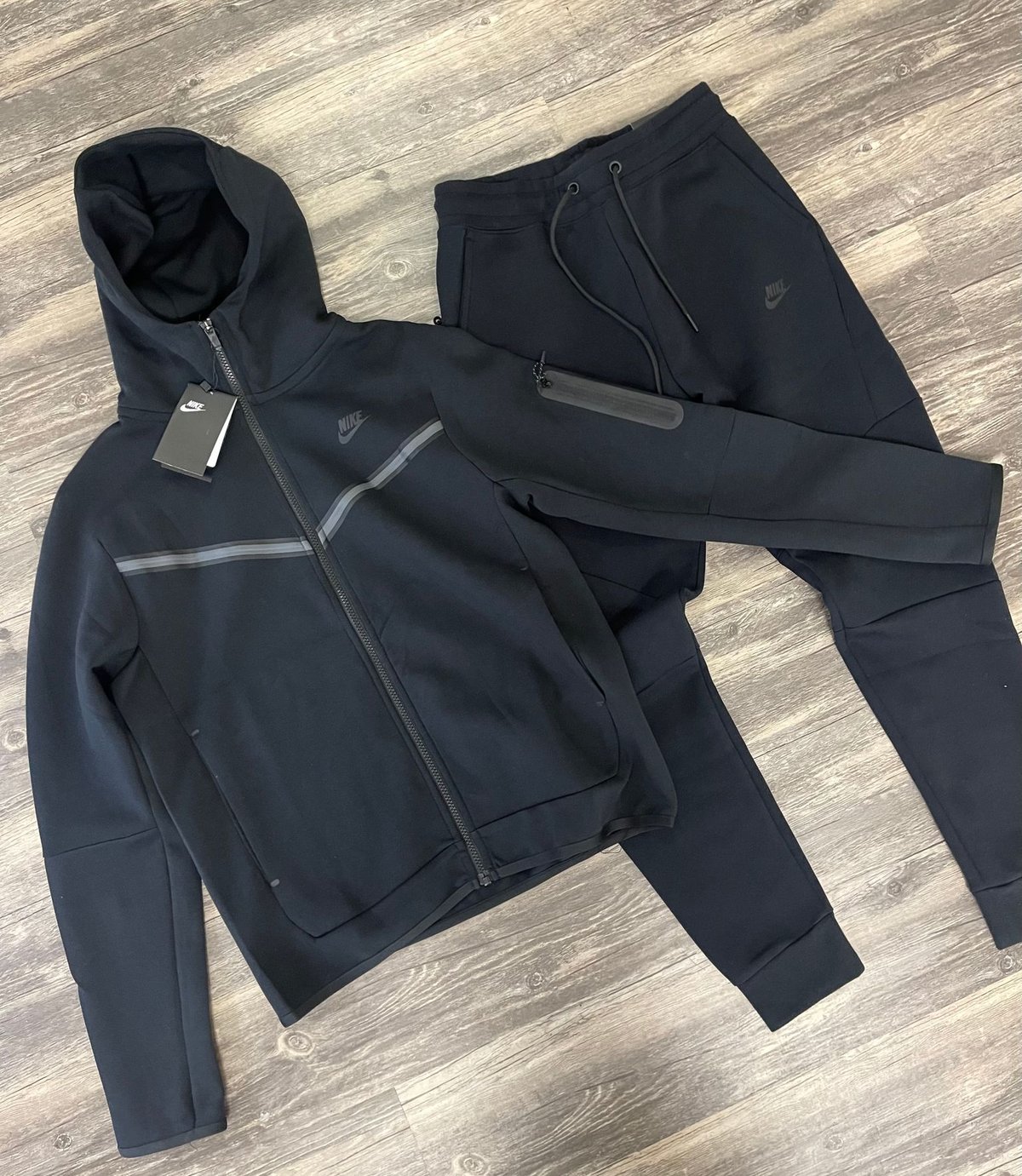 Men’s Black/Grey Slim Fit Tech Zip Up Hoodie Sweatpants Set