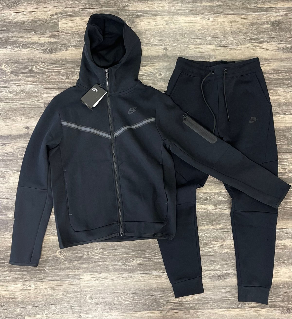Men’s Black/Grey Slim Fit Tech Zip Up Hoodie Sweatpants Set