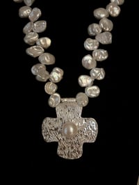 Image 1 of Keshi Pearl Necklace with cross pendant