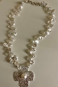 Image 2 of Keshi Pearl Necklace with cross pendant