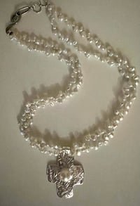 Image 3 of Silver cross pendant w/ keshi pearl necklace