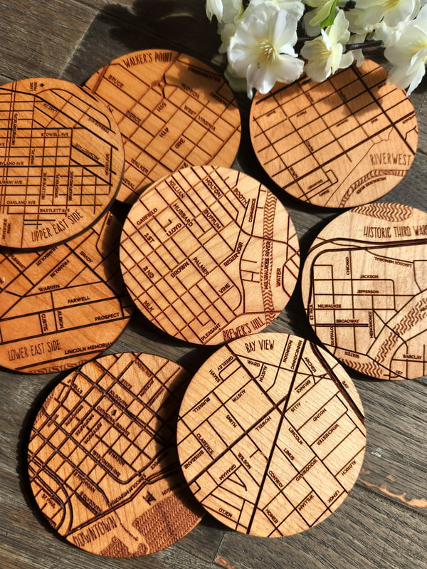 Image of Wooden Milwaukee Neighborhood Coasters