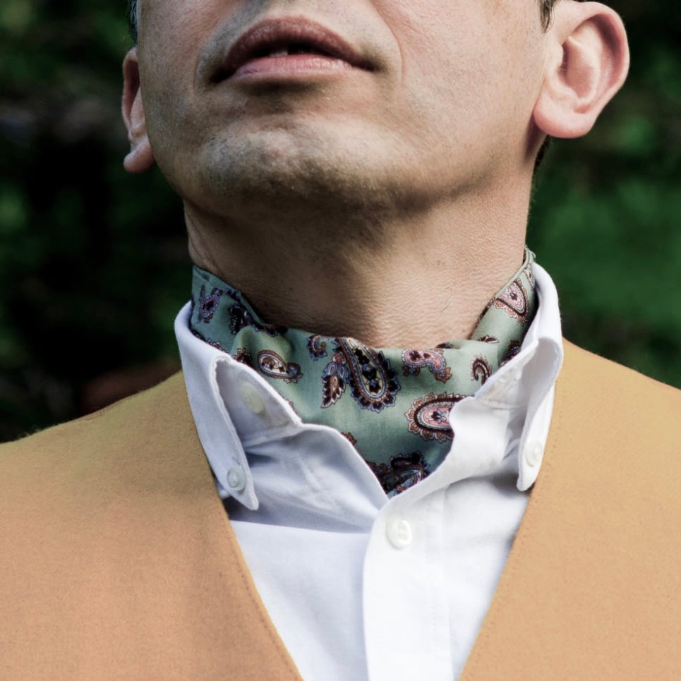 Image of Gent’s Sage Green Paisley Cravat and Pocket Square