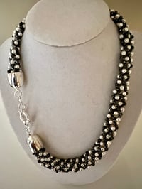 Image 2 of Grey & White Beaded Rope Stitch Necklace