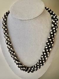 Image 3 of Grey & White Beaded Rope Stitch Necklace