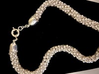 Image 1 of Silver and White Beaded Rope Stitch Necklace