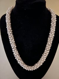 Image 2 of Silver and White Beaded Rope Stitch Necklace
