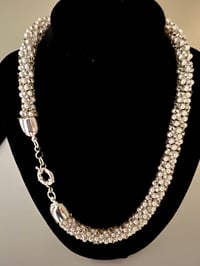 Image 3 of Silver and White Beaded Rope Stitch Necklace