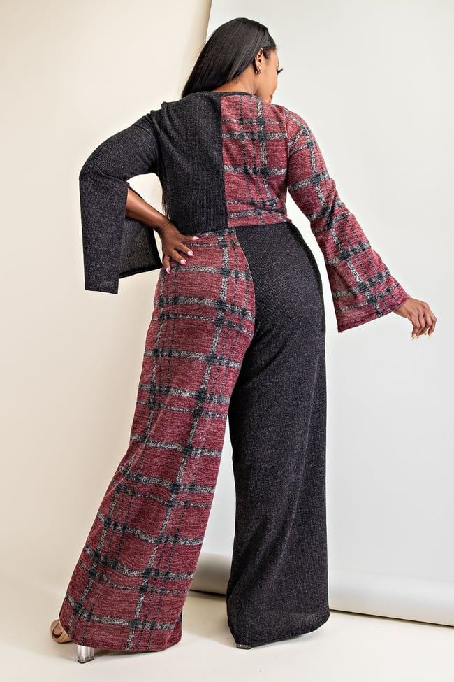 SWEATER OPEN SLEEVE TOP AND WIDE PANT SET - PLUS SIZE