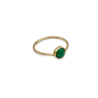 Image 1 of Genuine Jade Cabochon 14k Yellow Gold Hand Made Solid Gold Stackable Minimalist Ring