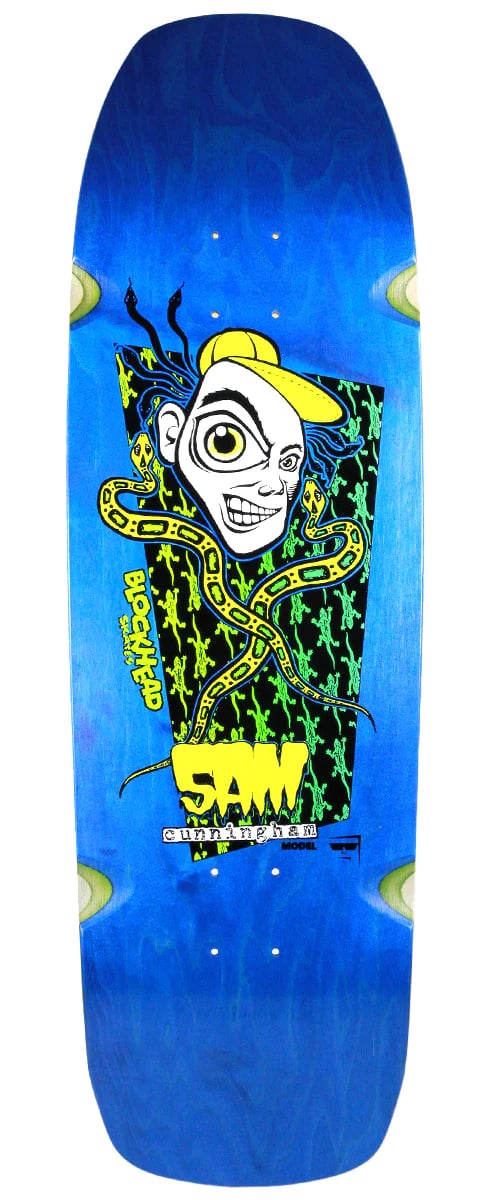 Image of Blockhead Sam Cunningham Skateboard 9.1 X 32 2022 Reissue Out Of Print Blue Stain