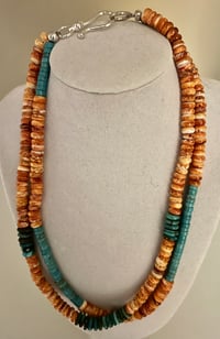 Image 4 of Turquoise & Coral Double Strand Necklace