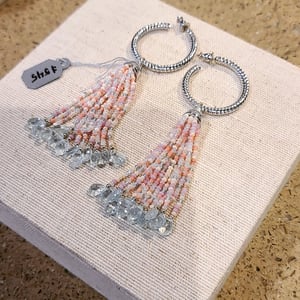 Vintage Hoop & Aquamarine Tassel Earrings