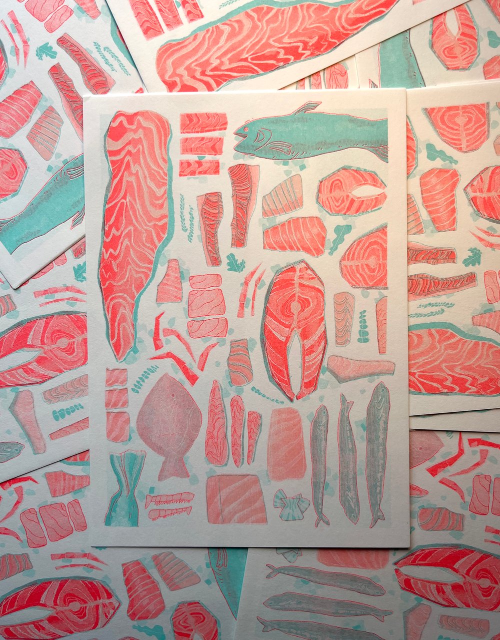 Image of Fish Market Risograph Print
