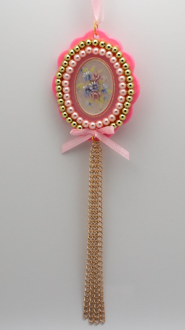 Pink Gilded Floral Cameo Ornament